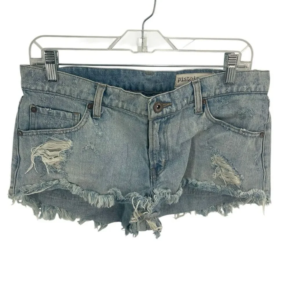 Pistola Women's Low Rise Distressed Raw Frayed Hem Denim Shorts Light Wash Size